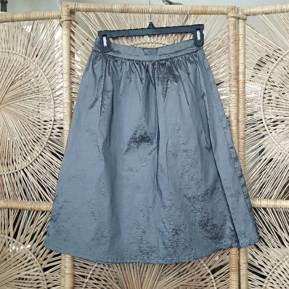 Socialiate Shiny Silver Midi Skirt